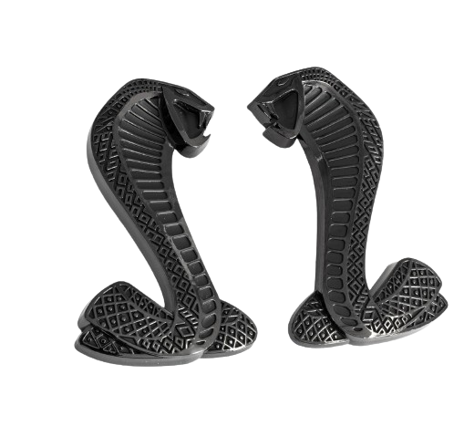 1994-2004 Ford Mustang Cobra Matte & Gloss Black 2.75" Fender Snake Emblems Pair