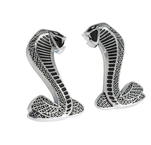 2007-2014 Shelby GT500 4.25" Cobra Snake Fender Side Emblems Black & Chrome Pair