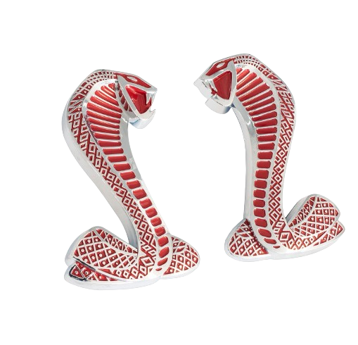 2007-2014 Shelby GT500 4.25" Cobra Snake Fender Side Emblems Red & Chrome Pair