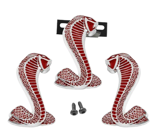 1994-2004 Mustang Cobra 3 piece Grille Red & Chrome 2 3/4" Fender Emblems