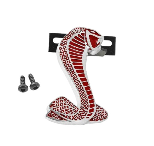 1994-2004 Mustang Cobra SVT Snake Red & Chrome Grill Grille Emblem w/ Bracket