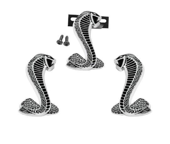 1994-2004 Mustang 3 1/2" Cobra Snake Grille & Fender Side Emblems Black & Chrome