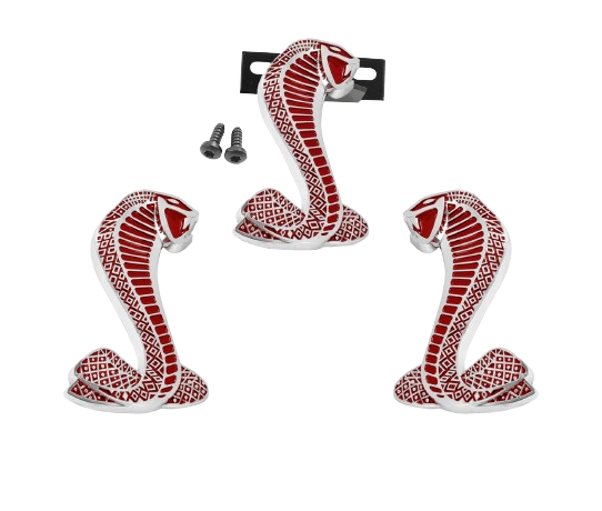 1994-2004 Mustang 3 1/2" Cobra Snake Grille & Fender Side Emblems Red & Chrome