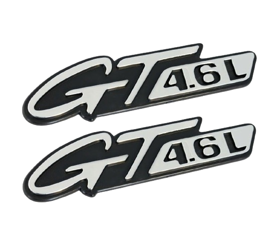 1996-1998 Mustang GT 4.6L Chrome & Black Fender Side Emblems Badges Pair LH RH