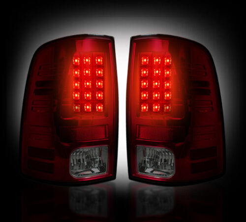 2009-2013 Ram 1500 2500 3500 Rear Dark Smoked Red Taillights w/ Brake LED Bulbs