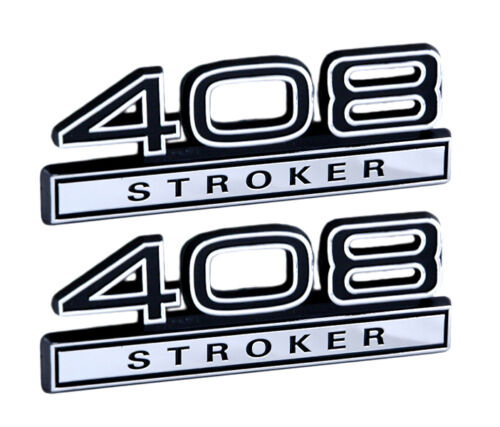 408 6.7 Liter Stroker Engine Emblems Badge Logo in Black & Chrome - 4" Long Pair
