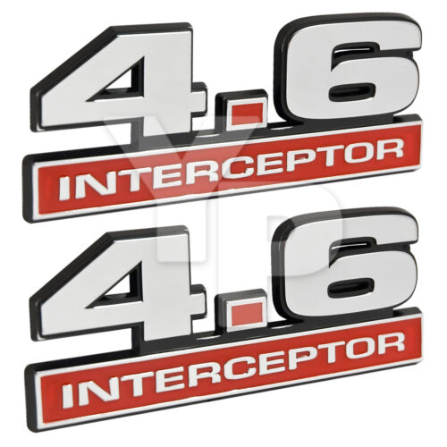 4.6 Liter Crown Vic Police Interceptor Emblems in Chrome & Red - 5" Long Pair