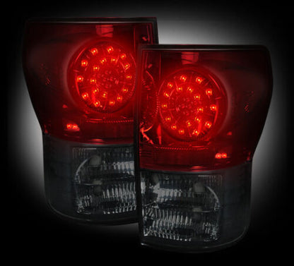 2007-13 Toyota Tundra Rear Brake Reverse Red Smoked Taillights w Brake LED Bulbs