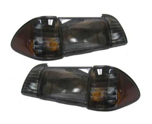 1987-1993 Mustang Smoked 6-Piece Headlights Set w/ Parking & Amber Side Markers