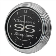 Chevy Camaro Chevelle SS Super Sport Blue Light Up Neon Clock w Chrome Trim