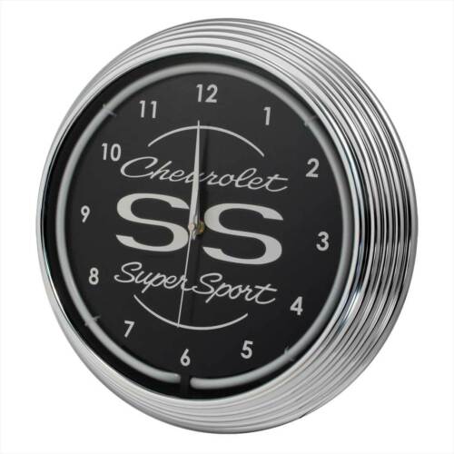 Chevy Camaro Chevelle SS Super Sport Blue Light Up Neon Clock w Chrome Trim