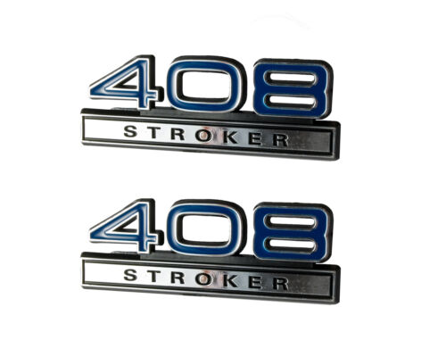 408 6.7 Liter Stroker Engine Emblems Badge Logo in Blue & Chrome - 4" Long Pair