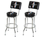 Ford Mustang Chrome & Black Tribar Running Horse Bar Stools w/ Back Rest - Pair