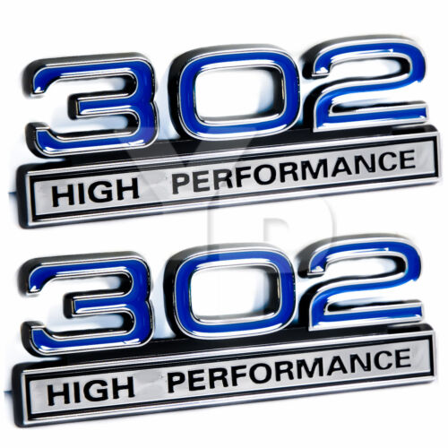 351 5.8L High Performance Engine Emblem – Blue & Chrome Trim, 4 Inches Long – Pair