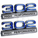 302 5.0L Engine High Performance Engine Emblems in Blue & Chrome - 4" Long Pair