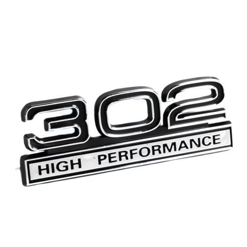 5.0 302 High Performance Fender Emblem in Black & Chrome - Mustang 4" x 1.5"