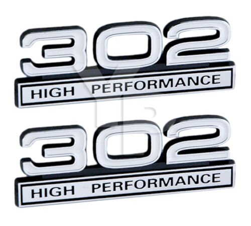 302 5.0L Engine High Performance Engine Emblems in White & Chrome - 4 ...
