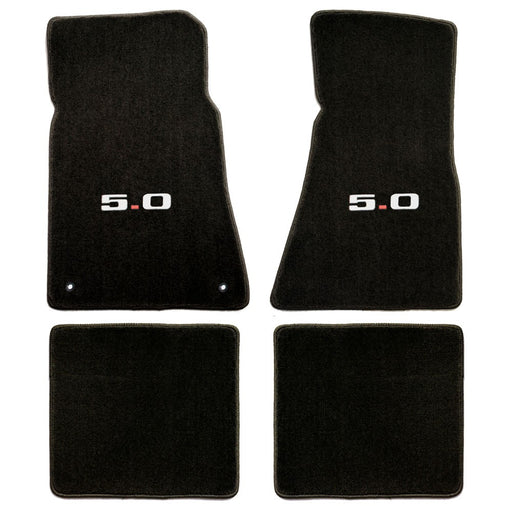 1979-1993 Mustang 5.0 Lloyd BLACK 4 piece Front & Rear Embroidered Floor Mats