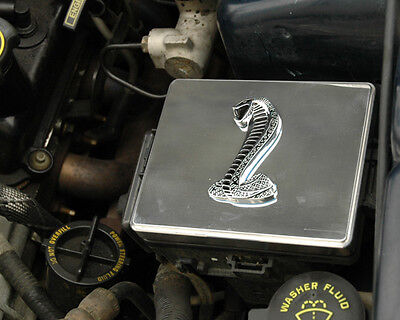 1998-2004 Mustang Polished Stainless Steel Fuse Box Cover w/ Black Cobra Emblem!