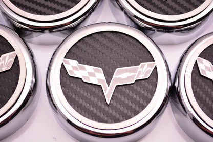 2005-2013 C6 Corvette Fluid Cap Cover Set Carbon Fiber Inlay 5 Piece Set