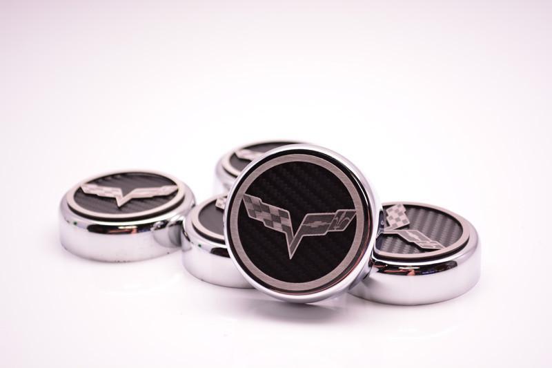 2005-2013 C6 Corvette Fluid Cap Cover Set Carbon Fiber Inlay 5 Piece Set