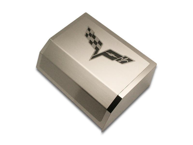 2005-2013 Chevy C6 Corvette Engine Fuse Box Cover Polished Stainless Steel Flag