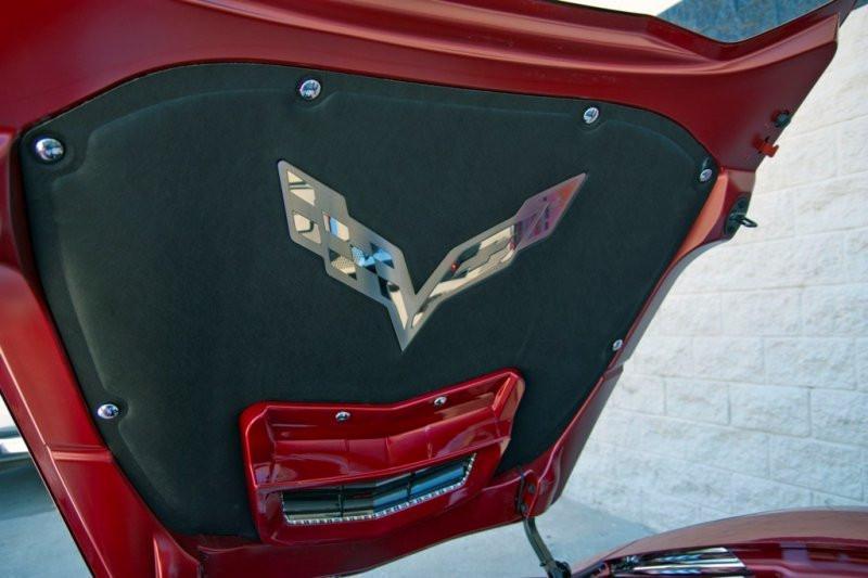 4-Pack Wheel Center Caps For C7 Corvette Stingray (2014+) - Black/White Crossed Flag Logo, Replaces #23217059, 68mm