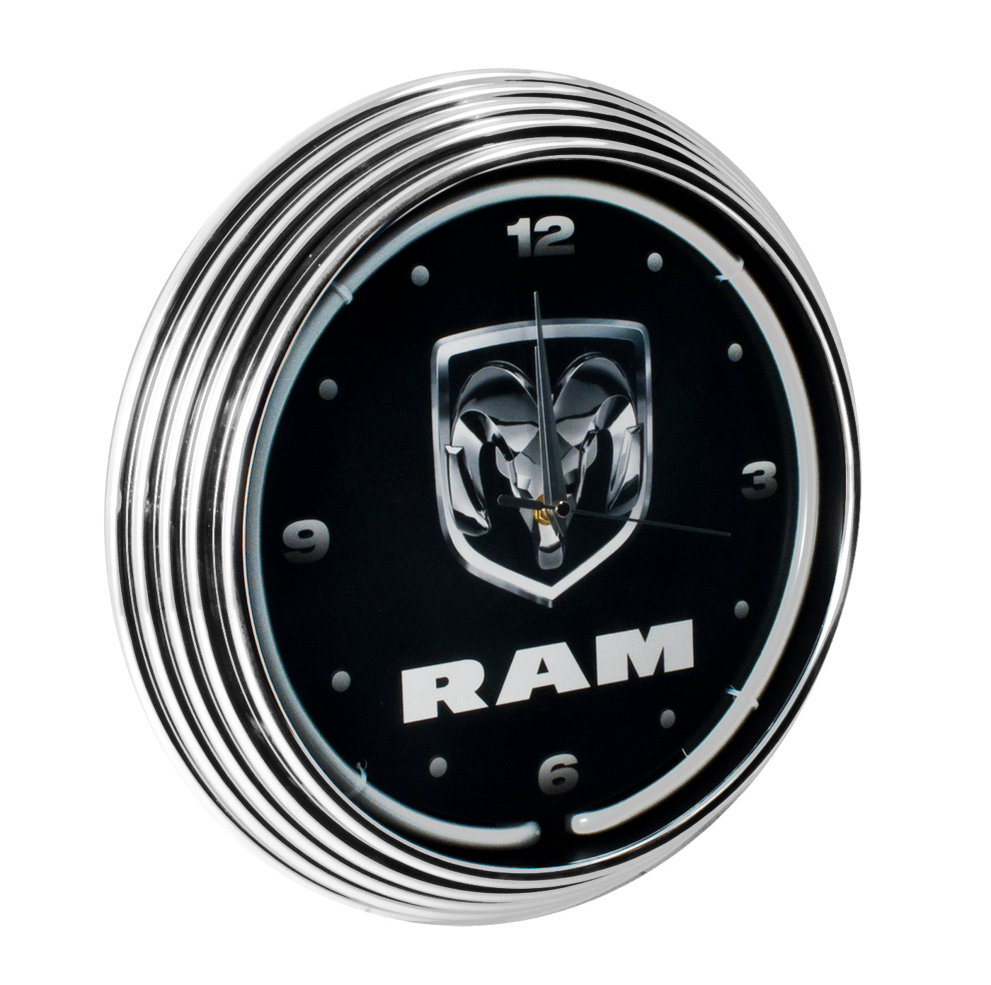 Dodge Ram White Neon Light Up Lighted Garage Wall Clock - Black
