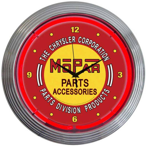 Chrysler MOPAR Parts Accessories Vintage Red Light Up Neon Garage Wall Clock