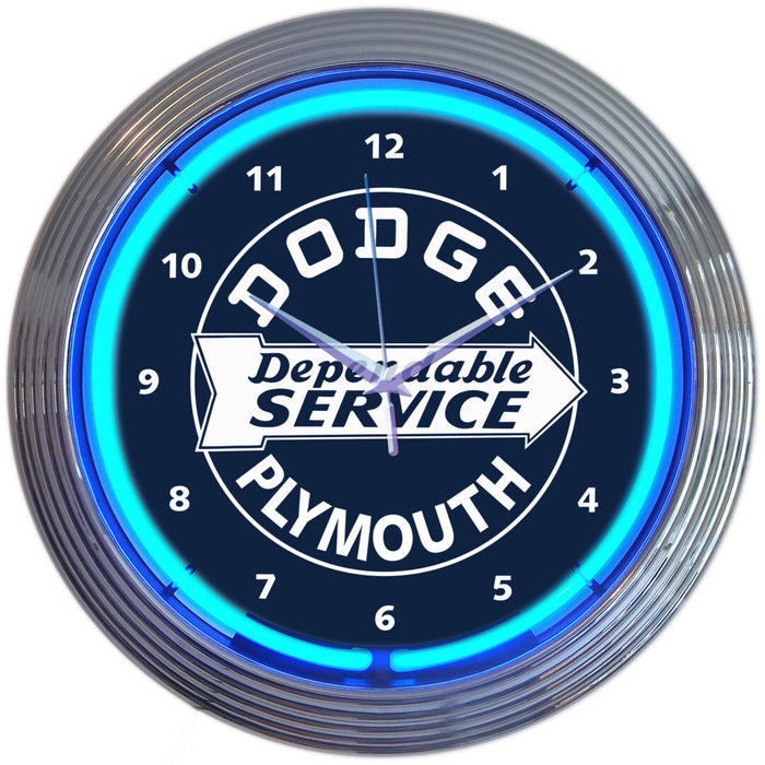 Dodge Dependable Service Blue Neon Light Up Garage Man Cave Wall Clock