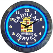 Cadillac Service Blue Neon Light Up Garage Man Cave Wall Clock