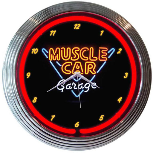Muscle Car Garage Red Neon Light Up Man Cave Wall Clock