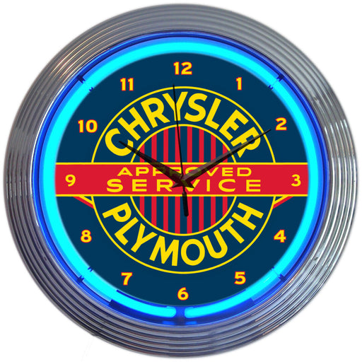 Chrysler Plymouth Approved Service Blue Neon Light Up Garage Man Cave Wall Clock