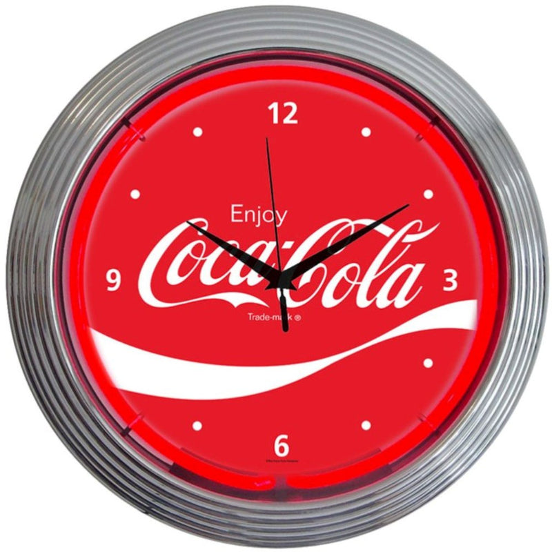 Coca Cola Wave Red Neon Light Up Garage Man Cave Wall Clock