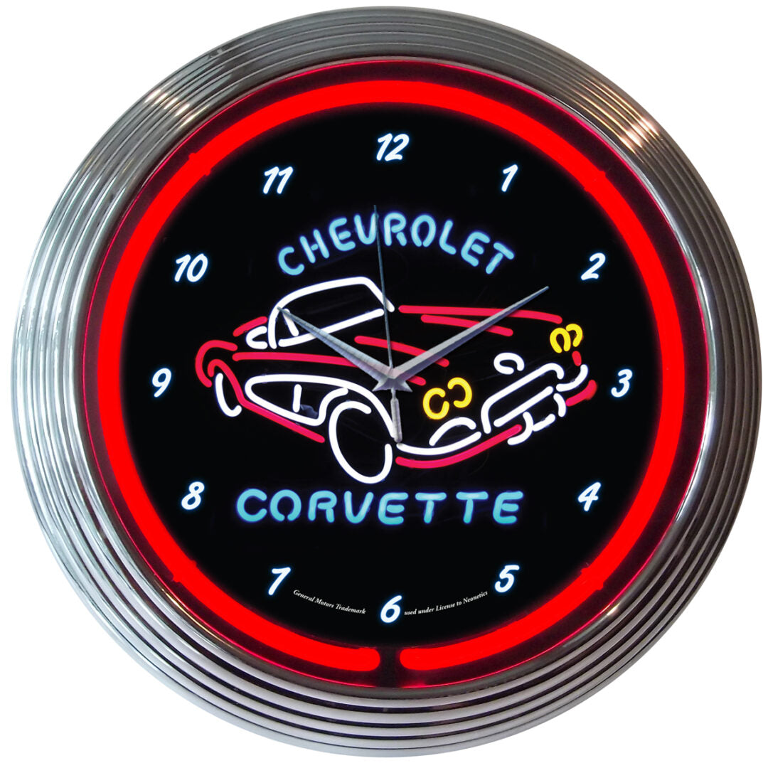 1953-1962 Chevy Corvette C1 Red Neon Light Up Garage Man Cave Wall Clock