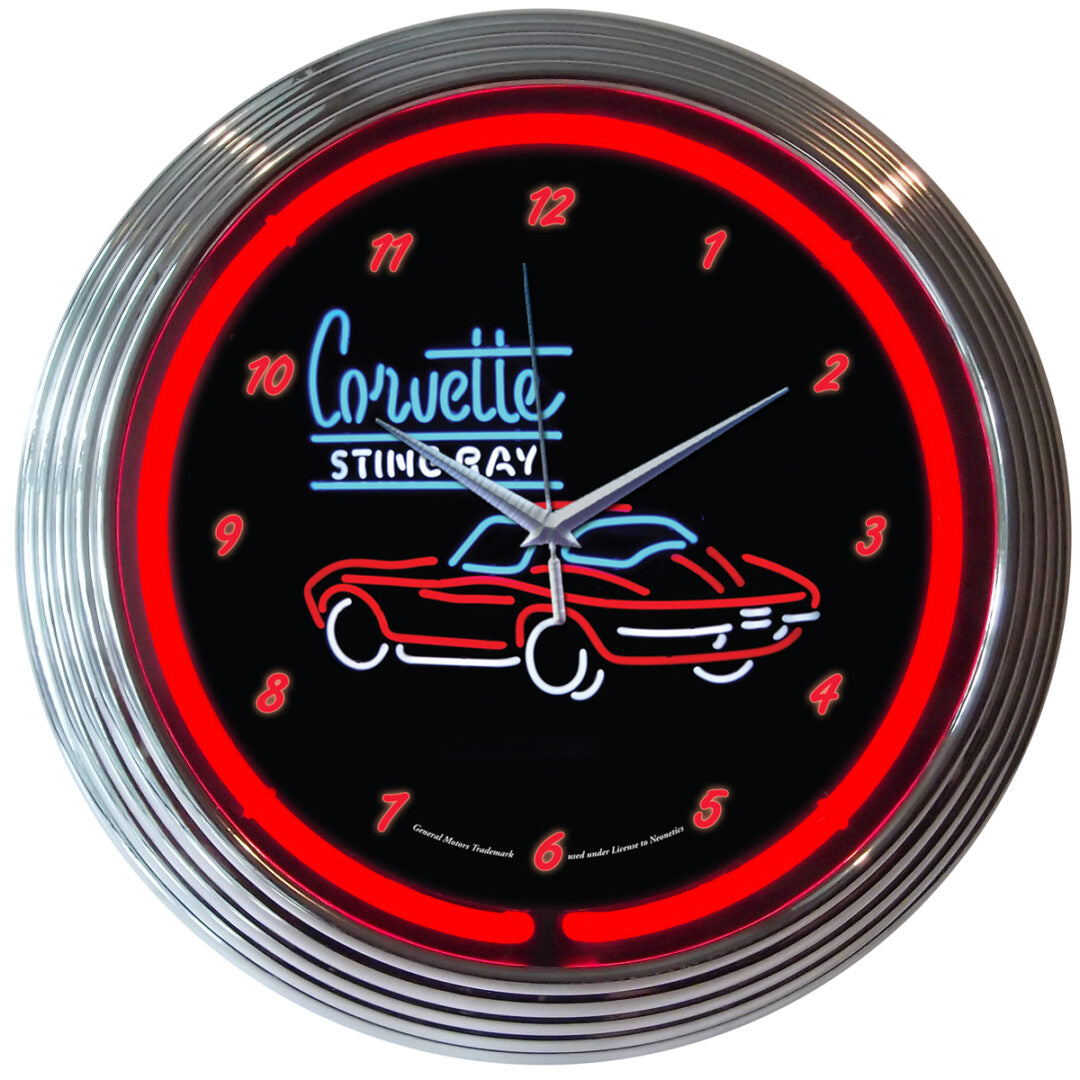 1963-1967 Chevy Corvette C2 Red Neon Light Up Garage Man Cave Wall Clock