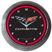 C6 Corvette Black & Chrome Wall Clock - Crossed Flags Logo & Red Neon Light