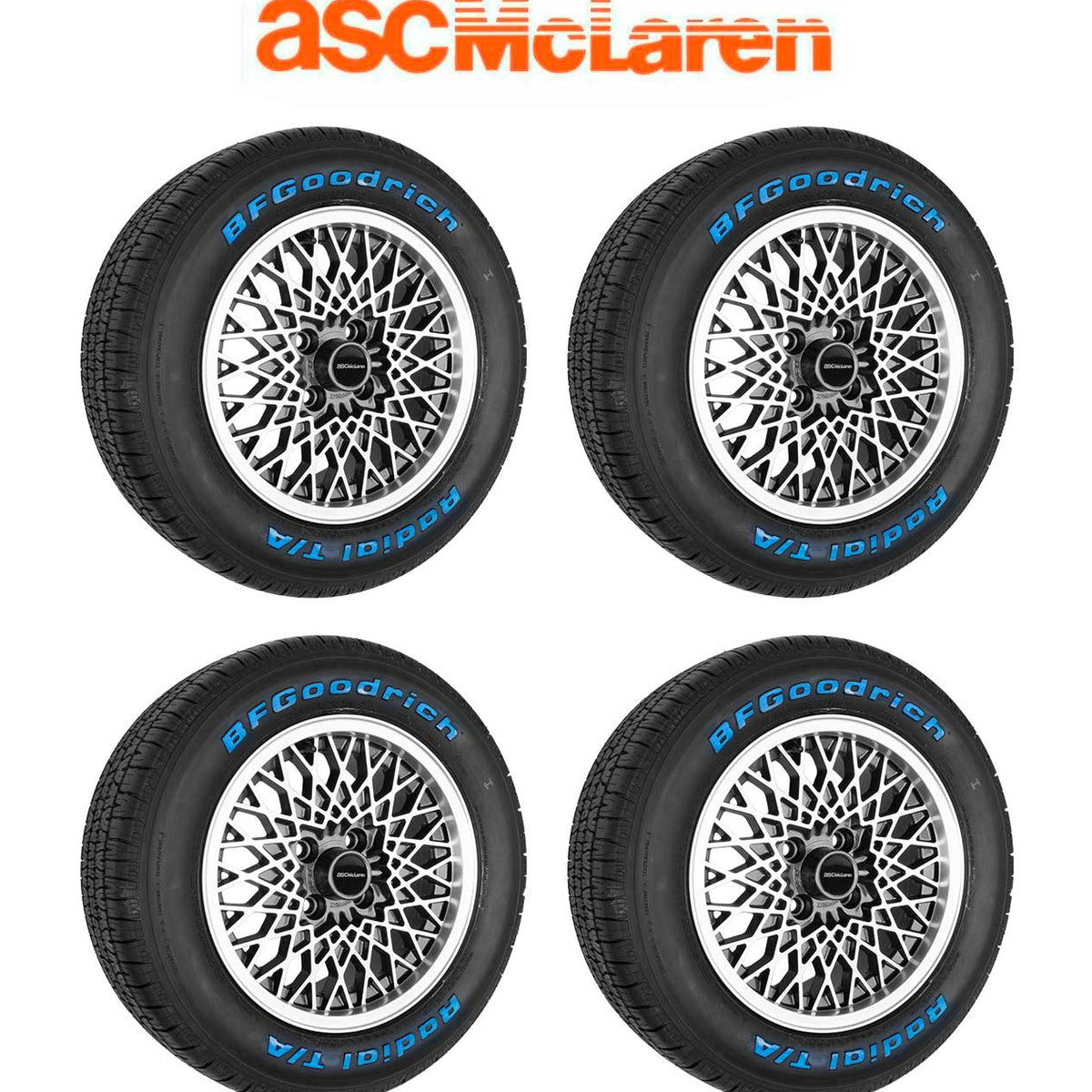 1987-1988 ASC McLaren Mustang OEM Silver Wheels & Tires w/ Center Caps ...