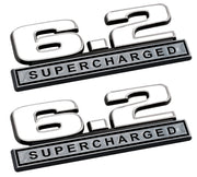 2010-2014 Ford F-150 White & Chrome 6.2 Supercharged 5" Fender Emblems Pair