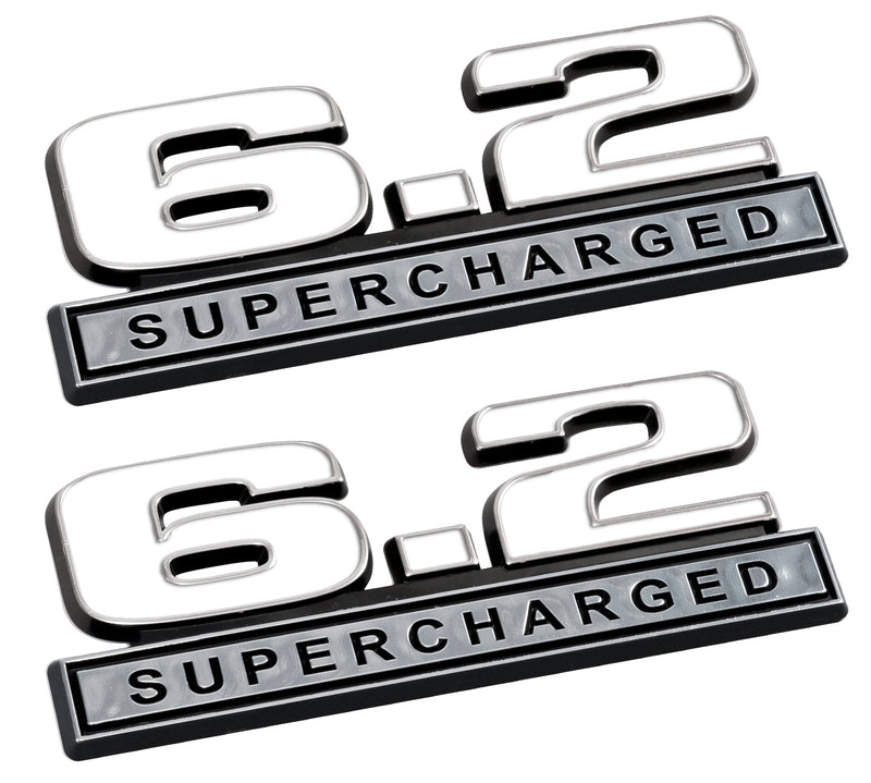 2010-2014 Ford F-150 White & Chrome 6.2 Supercharged 5" Fender Emblems Pair