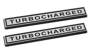 Mustang Turbocharged Chrome & Black Bar 4" Bar Emblems Badges - Pair