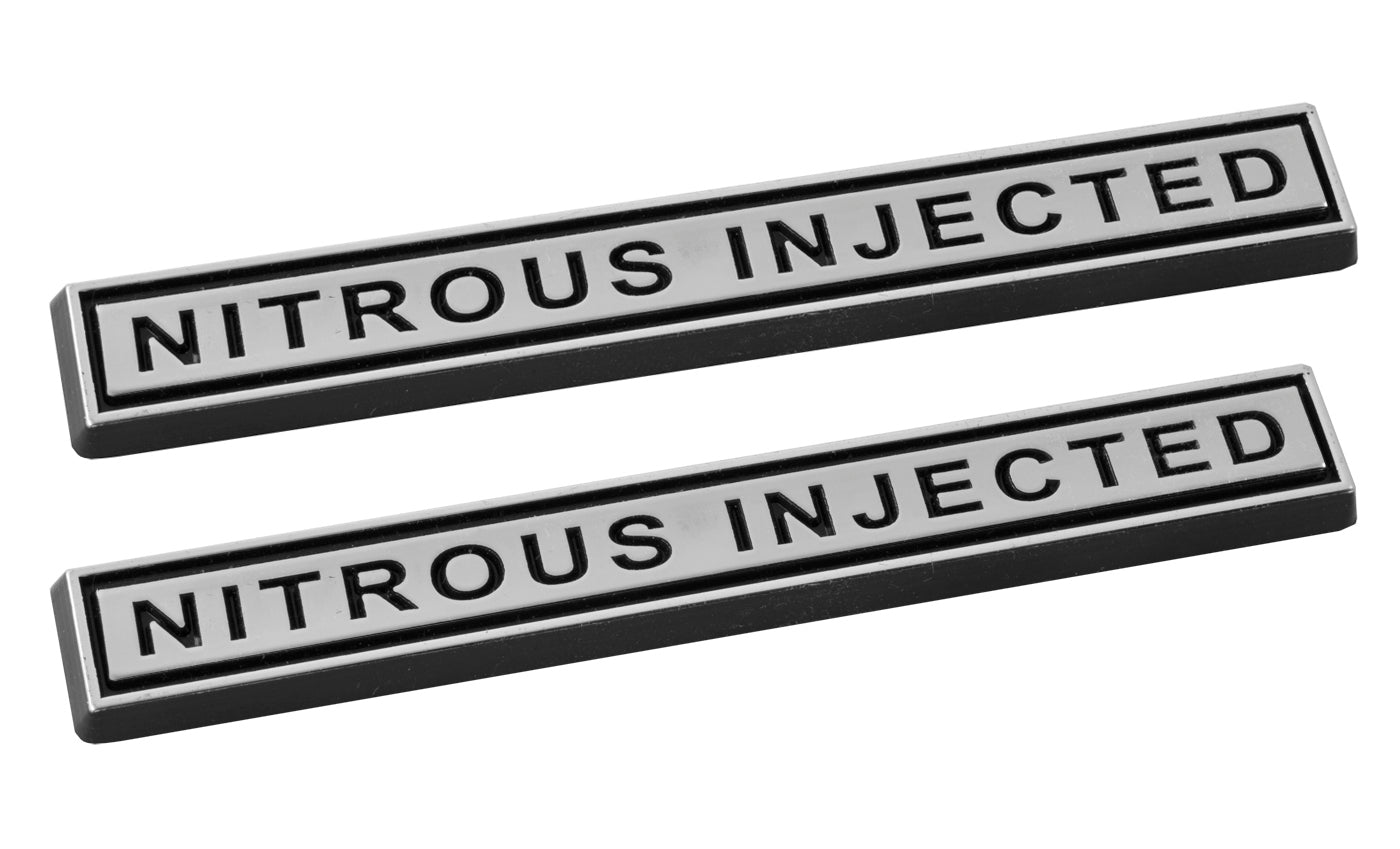 Ford Mustang Nitrous Injected Black & Chrome Bar 4" Long Embossed Emblems - Pair