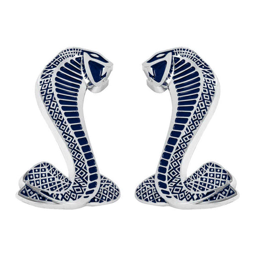 Ford Mustang Cobra Snake Fender Side Emblems in Blue & Chrome 2 3/4" tall - Pair