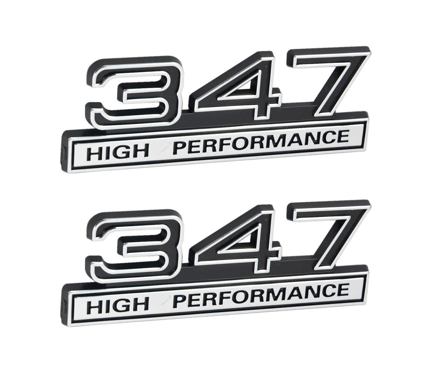 347 Stroker High Performance Emblem Badge Logo in Chrome & Black - 4" Long Pair