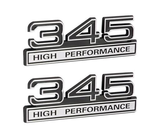 345 345ci 5.7 Liter Block High Performance 4" Emblems Black & Chrome - Pair