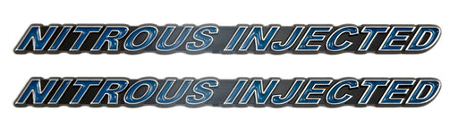 NOS Nitrous Injected Engine Emblems in Blue with Chrome Trim - 7" Long Pair