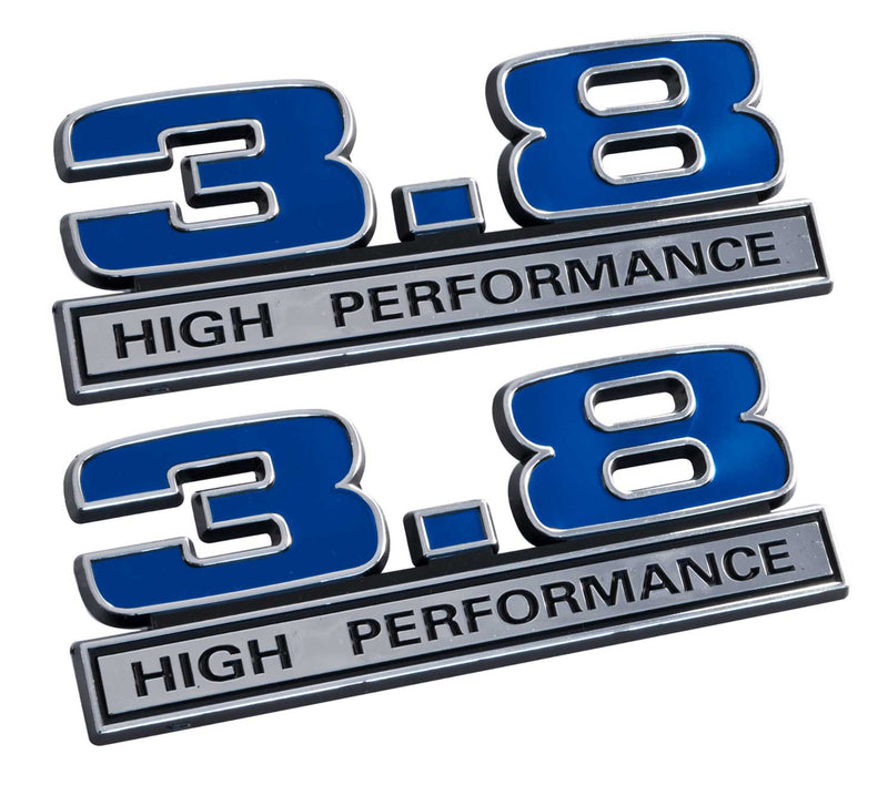 Engine Liter Emblems 3.8 Liter 231 & 232 V6 Engine Emblems Badges in Chrome & Blue - 5