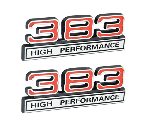 383 High Performance 6.3L Engine Emblems Badges in Chrome & Red - 4" Long Pair
