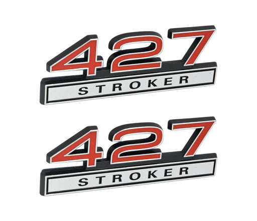 427 Stroker 7.0 Liter Engine Emblems Badges in Chrome & Red - 4" Long Pair