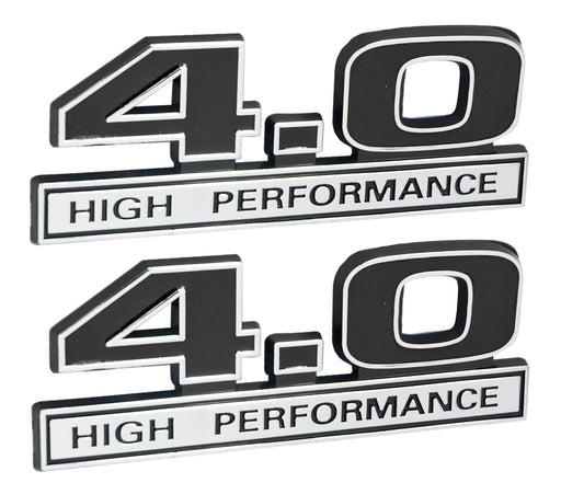 4.0 Liter High Performance Engine Emblems Badge in Chrome & Black - 5" Long Pair